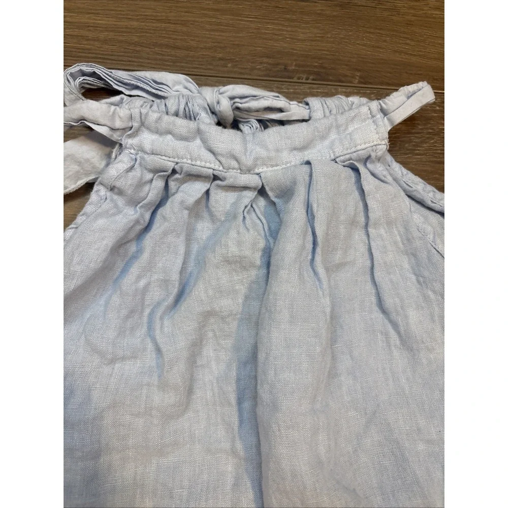 Bellambia Made in Italy 100% Linen Blue Tie Shoulder Sleeveless Top Small
